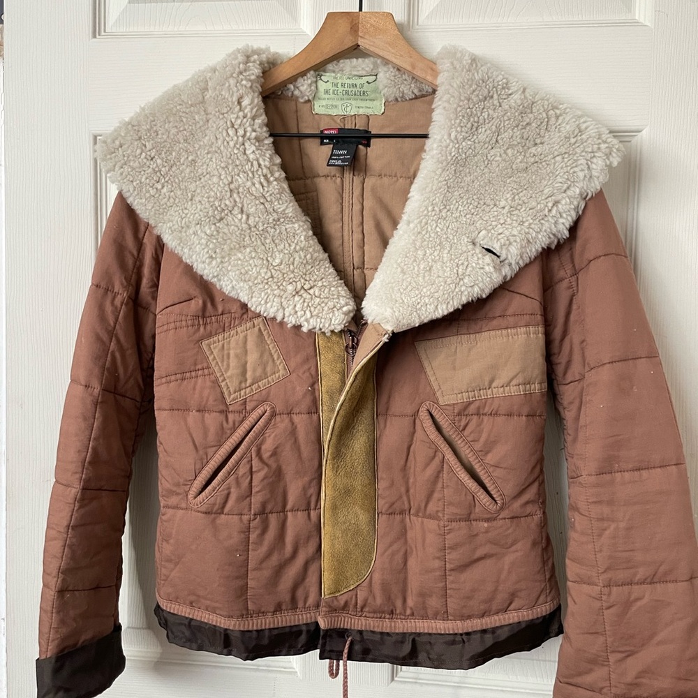 Diesel brown shearling quilted jacket